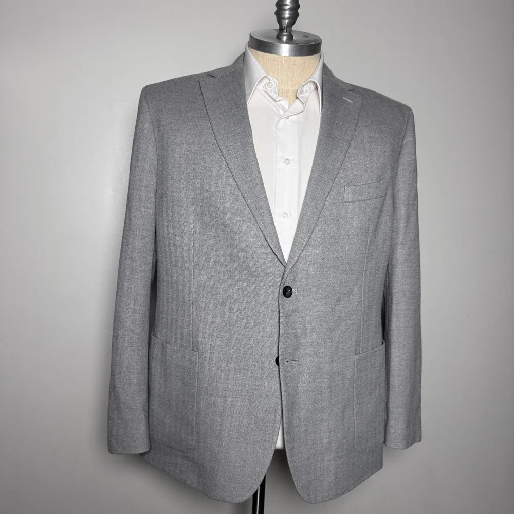 Michael Kors Blazer Mens 50R Grey Herringbone Two Button Notch Lapel Sport Coat